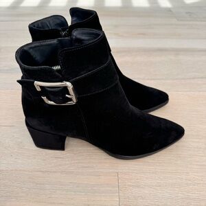 Paul Green Birch Boot Black Suede Ankle Boots with Silver Buckle 5.5